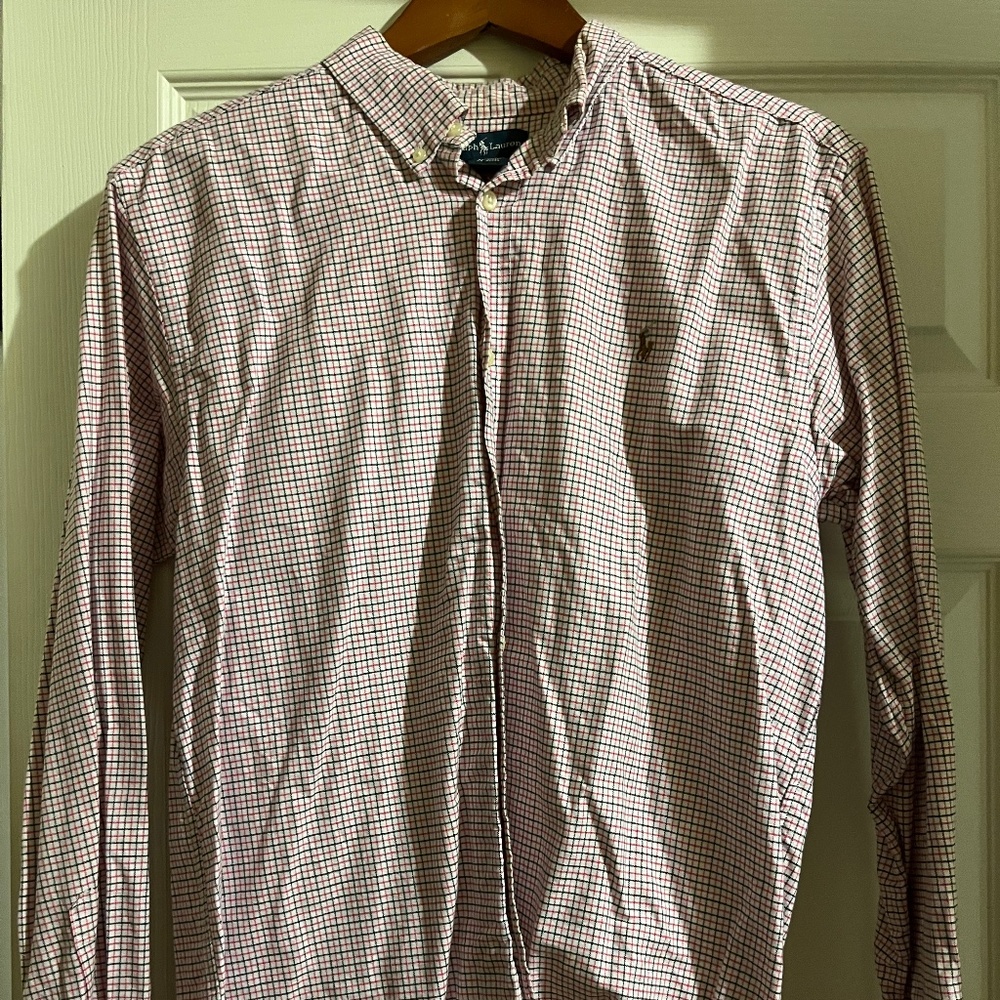 Boys Polo Black & Pink Plaid Shirt (XL)